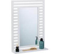Relaxdays Miroir de Salle de Bain, Mural avec étagère, Cadre en Noyer, h x l x p : 70 x 50 x 12 cm, Blanc