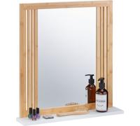 Relaxdays Miroir avec Tablette, Bambou & MDF, rectangulaire, HxLxP: 56,5x54x10 cm, à accrocher, Nature - Blanc