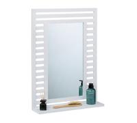 Relaxdays Miroir de Salle de Bain, Mural avec étagère, Cadre en Noyer, h x l x p : 70 x 50 x 12 cm, Blanc