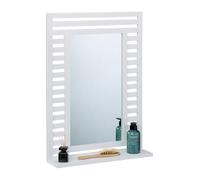 Relaxdays Miroir de Salle de Bain, Mural avec étagère, Cadre en Noyer, h x l x p : 70 x 50 x 12 cm, Blanc