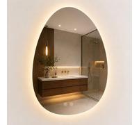 Relaxdays Miroir Galet à LED dimmables, antibuée, IP44, 75 x 52 cm | Miroir LED tactile, 3 modes, chauffage, miroir de salle de bains asymétrique, verre & fer, câble à fiche Euro