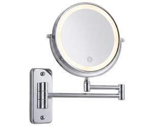 Relaxdays Miroir Maquillage LED, Bras Mural USB, 1x/10x, Salle de Bain