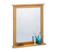 Relaxdays Miroir mural avec cadre en bambou pour salle de bain salon surface rangement, nature