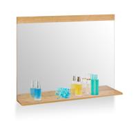 Relaxdays Miroir Mural avec Surface de Rangement, Bambou et Verre, HL 68,5x90 cm, Salle Bain, Chambre, Dressing, Nature