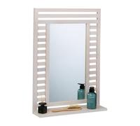 Relaxdays Miroir Mural, Surface de Rangement, Cadre en Bois de Noyer, Dimensions totales HLP : 70 x 50 x 12 cm, Blanc