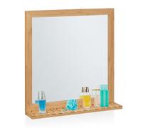 Relaxdays Miroir Mural avec Surface de Rangement et Cadre en Bambou, HLP 61,5x60x12 cm, Salle Bain, Dressing, WC, Nature