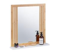 Relaxdays Miroir mural bambou avec support