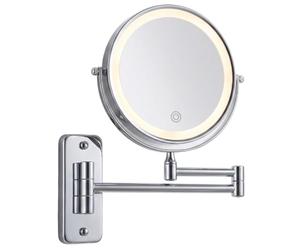 Relaxdays Miroir Mural de Maquillage LED argenté avec accu USB | 10x pivotant 360° Ø20 cm en métal
