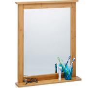 relaxdays Miroir mural en bambou avec tablette