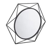 Relaxdays Miroir Mural, Rond, à Suspendre, Cadre en métal Hexagonal, Moderne et élégant, Ø 45 cm, Noir