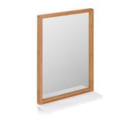 Relaxdays Miroir mural tablette, Glace décorative bois rectangulaire, entrée, salle de bains, bambou & MDF, nature/blanc, bambou, verre, MDF, Taille Unique