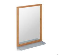Relaxdays Miroir mural tablette, Glace décorative bois rectangulaire, entrée salle de bains, bambou & MDF, nature/gris, bambou, verre, MDF, Taille Unique