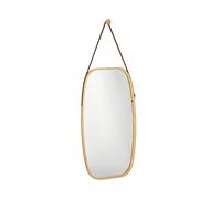 Relaxdays Miroir Ovale Mural Suspendu, Glace décorative à Suspendre en Bambou, Chambre, Salon, HxL 76,5 x 43,5cm, Nature, Verre, Similicuir, Marron, Taille Unique