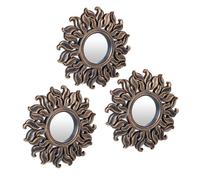 Relaxdays Lot de 3 miroirs, Forme Ronde Motif Soleil, diamètre de 24 cm, intérieur, décoration, Cadre Plastique, Bronze