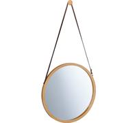 Relaxdays Miroir Suspendu Rond, Sangle réglable, Cadre Bambou, entrée, Salle de Bain & WC, diamètre : 38 cm, Nature