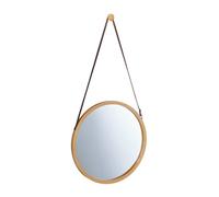 Relaxdays Miroir Suspendu Rond, Sangle réglable, Cadre Bambou, entrée, Salle de Bain & WC, diamètre : 38 cm, Nature