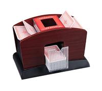 Relaxdays, mixeur de cartes électrique noir-brun, bois, 4 jeux, mélangeur de cartes pour cartes à mélanger, standard