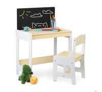 Relaxdays mobilier Enfants Bureau & Chaise, Table avec Tableau, pour Peindre et bricoler, lot pour Petits, Blanc - Beige