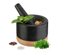 relaxdays Mortier avec pilon et dessous de plat en bois