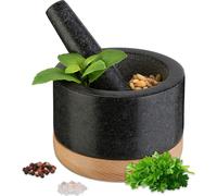relaxdays Mortier avec pilon et dessous de plat en bois