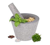 Relaxdays Mortier avec Pilon, Granite, Robuste, Durable, Rugueux, pour épices et Herbes, H x D : 10 x 14 cm, Gris