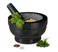 Relaxdays Mortier en granit avec pilon, robuste, pour épices, herbes, mortier en pierre polie, 5,6 kg, cm, 1l, noir