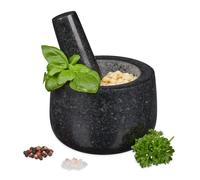 Relaxdays Mortier en granit avec pilon, robuste, pour épices, herbes, mortier en pierre polie, d. 12 cm, 300 ml, gris