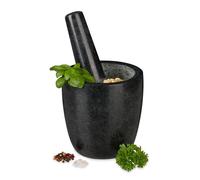 Relaxdays Mortier en granit avec pilon, robuste, pour épices, herbes, mortier en pierre polie, d. 13 cm, 500 ml, gris
