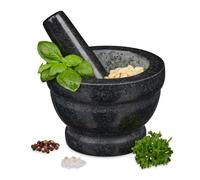 Relaxdays Mortier en granit avec pilon, robuste, pour épices, herbes, mortier en pierre polie, d. 14 cm, 400 ml, gris