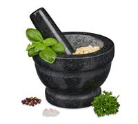 Relaxdays Mortier en granit avec pilon, robuste, pour épices, herbes, mortier en pierre polie, d. 14 cm, 400 ml, gris