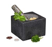 Relaxdays Mortier et pilon, en granit, poli, longue vie, épices et herbes, 500 ml de volume, broyeur lxP 14,5 x 14,5 cm
