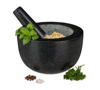 Relaxdays Mortier et pilon, en granit, poli, longue vie, épices et herbes,750 ml de volume, broyeur pierre D 20cm, gris