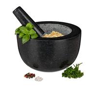 Relaxdays Mortier et pilon, en granit, poli, longue vie, épices et herbes,750 ml de volume, broyeur pierre D 20cm, gris