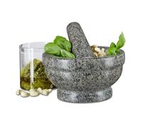 Relaxdays Mortier et pilon en granit poli pierre naturelle 17 cm diamètre pour épices cuisine, gris