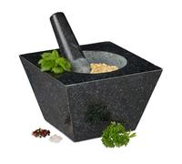 Relaxdays Mortier et pilon, XXL, granit, épices et herbes,750 ml,6,75 kg, mortier en pierre 12x19,5x19,5cm, noir
