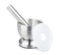 relaxdays Mortier Pilon, Acier Inoxydable, avec Couvercle, épices, Herbes, broyeur antidérapant, Ø 10 cm, 200 ML, Gris