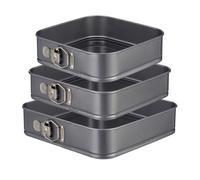 Relaxdays Moule à gâteaux à charnière réglable carré, Set 3,antiadhésif, moule à manqué démontable, 24, 26 & 28 cm, gris