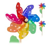 Relaxdays Moulin à Vent 4 pcs, Motif à Pois et Feuille décorative, Moulin pour Jardin, Balcon et terrasse, Bois, coloré