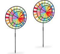 Relaxdays Moulin à Vent, Lot de 2, aux Couleurs de l’Arc-en-Ciel, HLP 72 x 35 x 15 cm, pour Balcon & Jardin, Multicolore