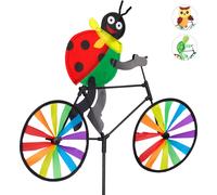 Relaxdays Moulin, Carillon à Vent à Planter, Vélo Jouet Enfant Jardin Balcon extérieur, 85 cm, Coccinelle, Rouge