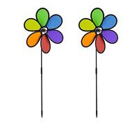 relaxdays Moulin à Vent, Design Fleur, Lot de 2, déco pour Balcon, terrasse, Jardin, HLP 66x27x7 cm, Arc-en-Ciel, coloré