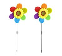 relaxdays Moulin à Vent, Design Fleur, Lot de 2, déco pour Balcon, terrasse, Jardin, HLP 71x27x8 cm, Arc-en-Ciel, coloré