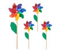 Relaxdays Moulin à Vent, Lot de 4, décoration, pour Enfants et Adultes, Jardin, Balcon et terrasse, Bois/PP, coloré