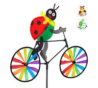 Relaxdays Moulin, Carillon à Vent à Planter, Vélo Jouet Enfant Jardin Balcon extérieur, 85 cm, Coccinelle, Rouge