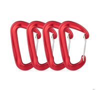 Relaxdays mousquetons en aluminium, lot de 4, porte-clés, jusqu'à 1700 kg, sac à dos, randonnée, hamac, rouges