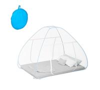 Relaxdays Moustiquaire Pliable, 150 x 150 x 200 cm, Tente Pop-Up, pour Lits, Voyages, Polyester, Blanc/Turquoise