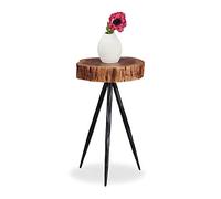 Relaxdays, nature d'appoint en bois de manguier, tronc d’arbre, pieds métalliques, salon, Table chevet ronde, 50cm de haut, fer, 1 élément