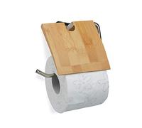 Relaxdays, nature Dérouleur toilettes en bambou porte-papier WC support mural mur, HxL: 16x16,5 cm, fer, nickel, 1 élément