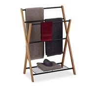 Relaxdays Nature Porte, Support Serviettes de Bain, 4 Barres, Bambou Rangement, 87 x 60,5 x 37,5 cm, Noir, métal