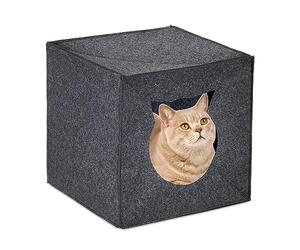 Relaxdays Niche carrée pour Votre Chat ou Petit Chien, en Feutre, Pliable, H x L x P : 33 x 33 x 33 cm, Anthracite